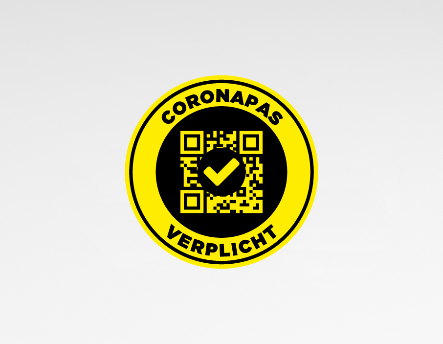 Coronapas verplicht sticker rond hoofdafbeelding